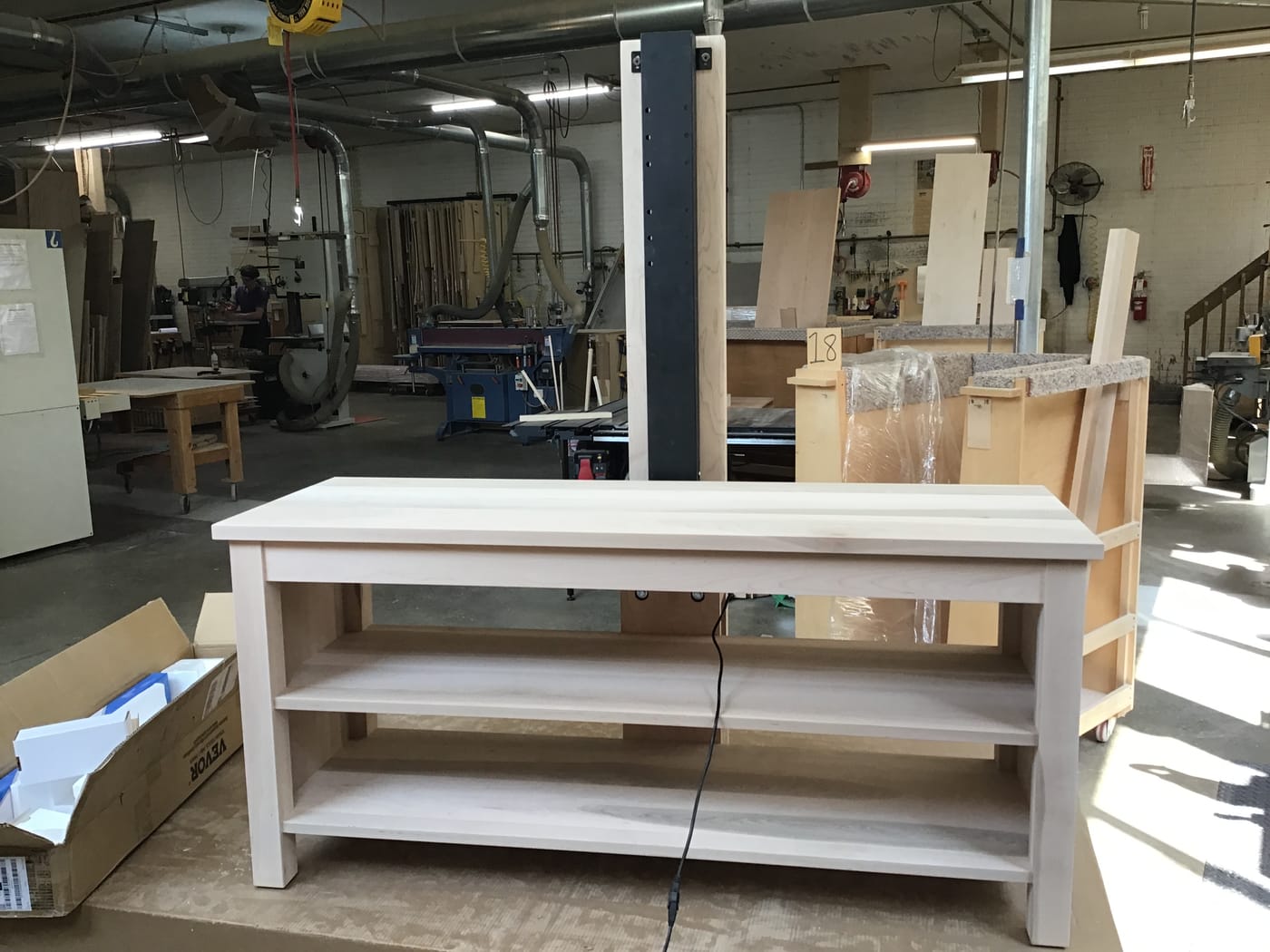 Unfinished maple base in the workshop
